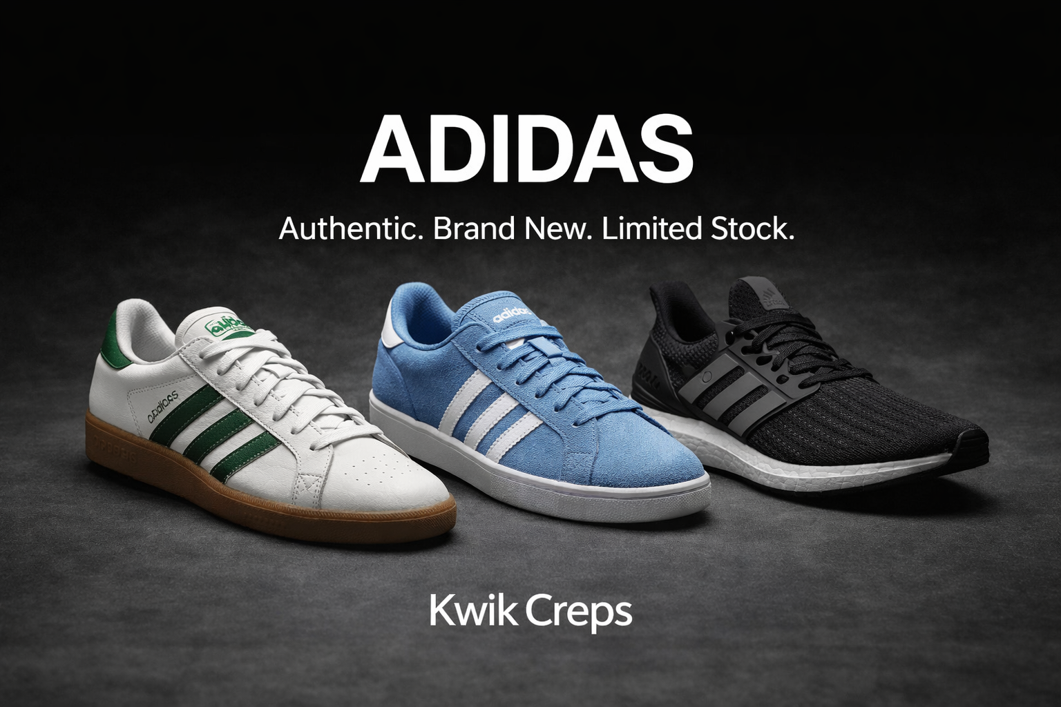 Kwik Creps Worthing Adidas collection – authentic Adidas trainers and sneakers available now in Worthing, West Sussex.