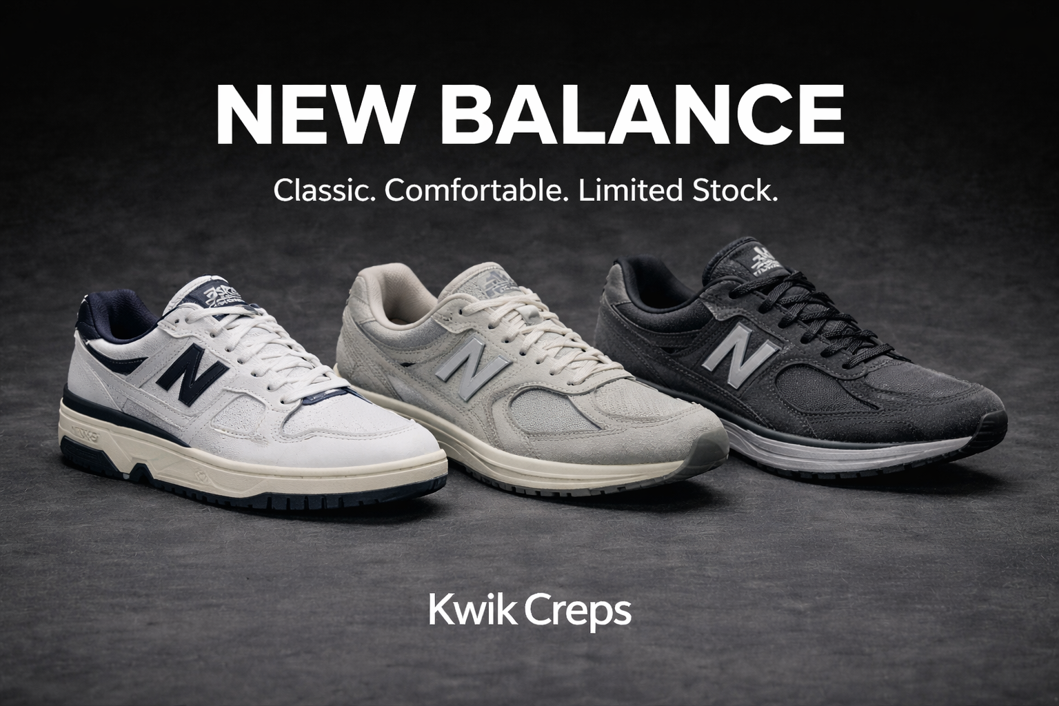 New Balance trainers collection at Kwik Creps Worthing – brand new lifestyle and performance sneakers available in West Sussex