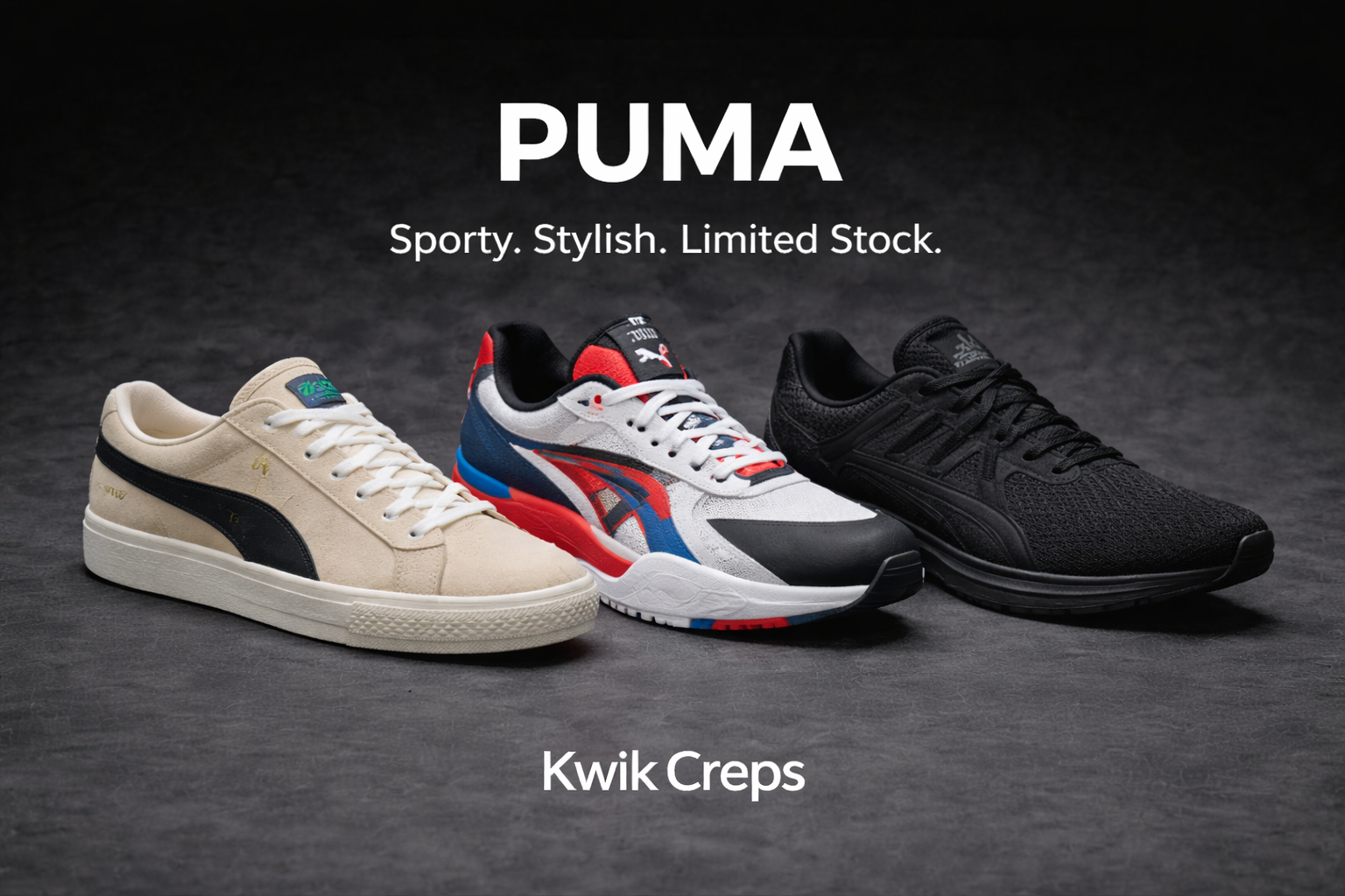 Puma trainers collection at Kwik Creps Worthing – authentic brand new Puma sneakers available in store and online in West Sussex.