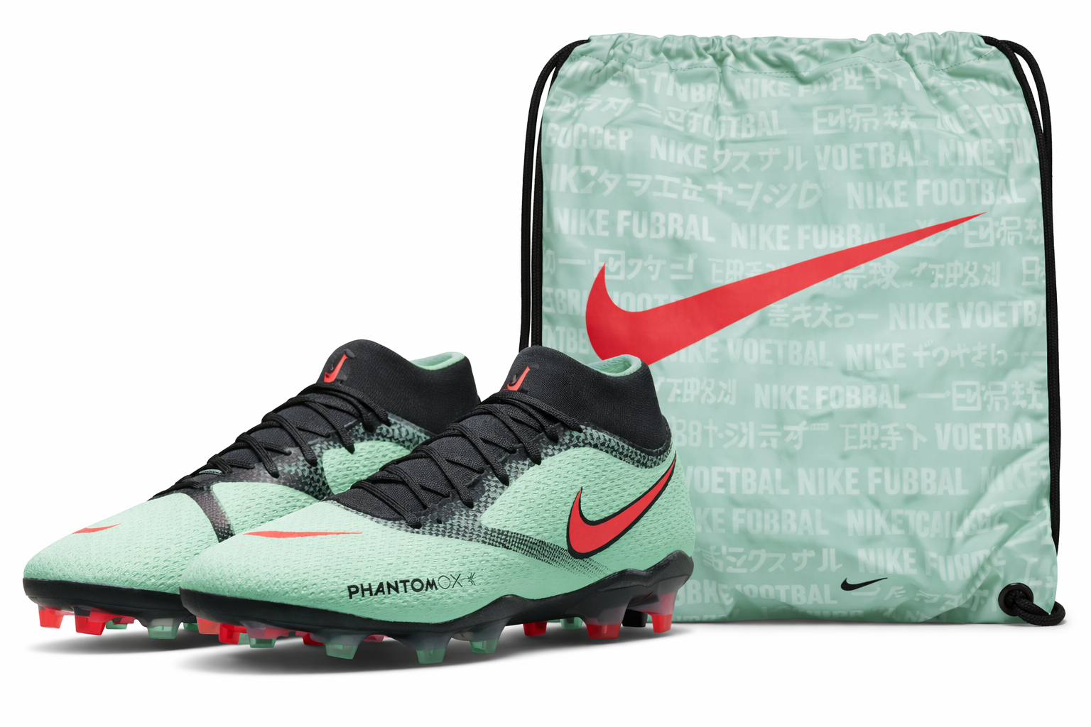 Nike Phantom GX II Elite FG Mint Atomic Red FJ2559-300 UK 7.5 football boots with matching Nike boot bag
